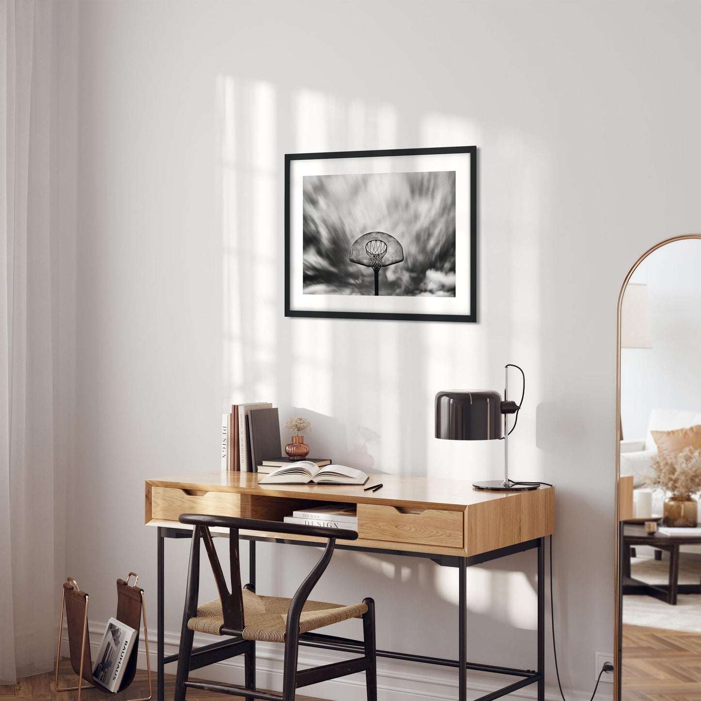 Black and white fine art print of Vintage Basketball Hoop, Rockaway Beach Queens New York