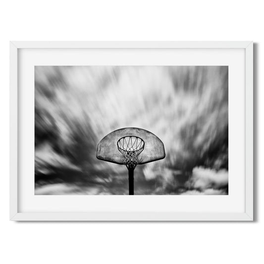 Black and white fine art print of Vintage Basketball Hoop, Rockaway Beach Queens New York