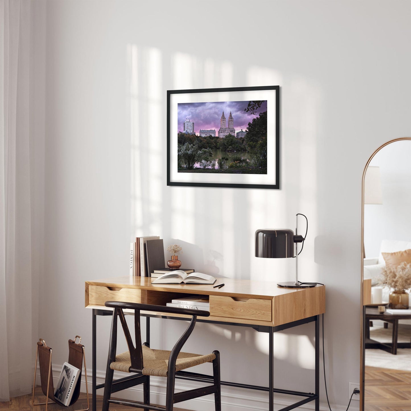 Fine art print of Sunset Appear at Purple Color over the Lake in Central Park New York City
