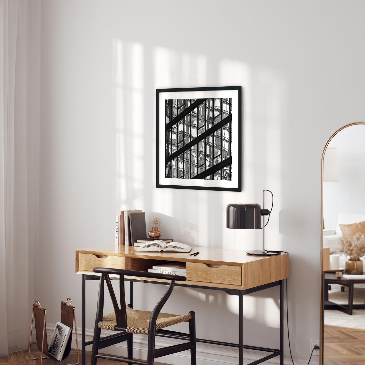 Fine art print of Black and White Abstract Building Reflections of Hudson Yards NYC