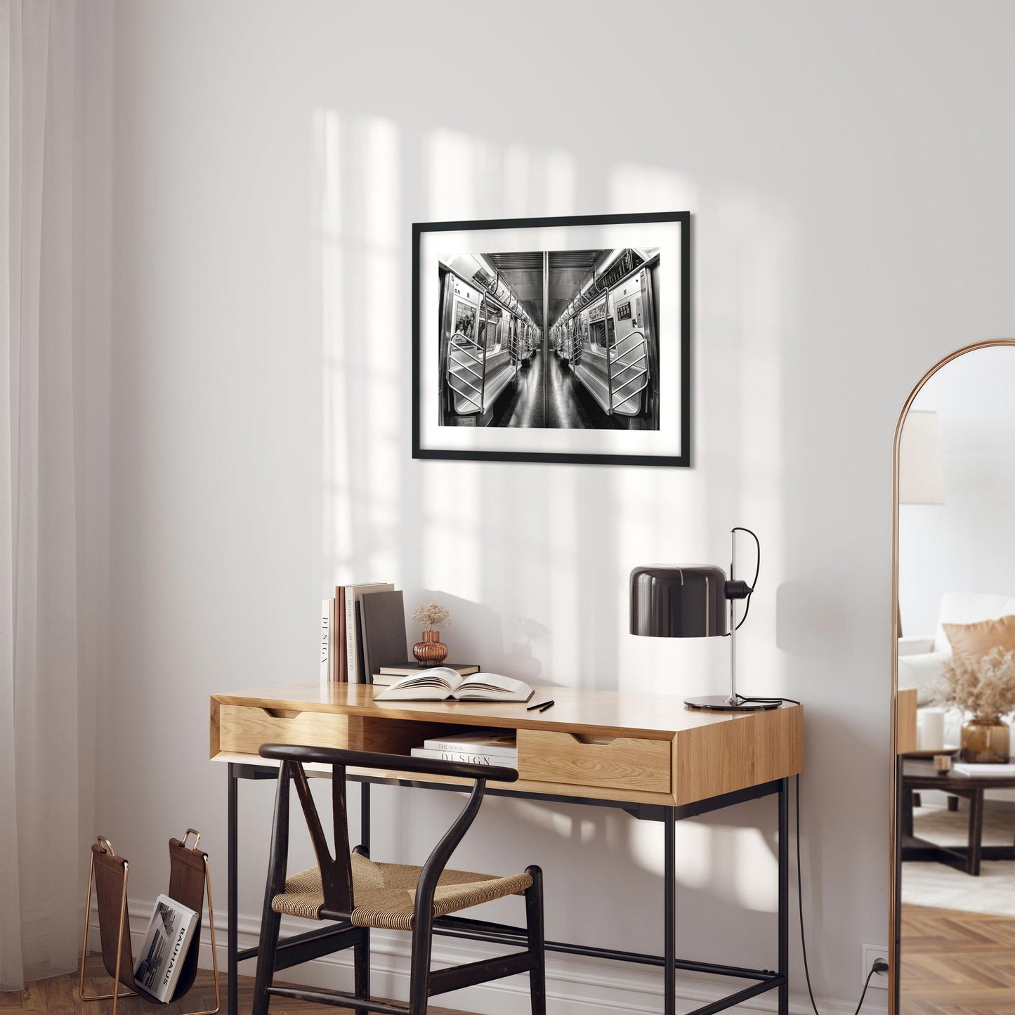 Black and white fine art print of Subway N train Brooklyn New York