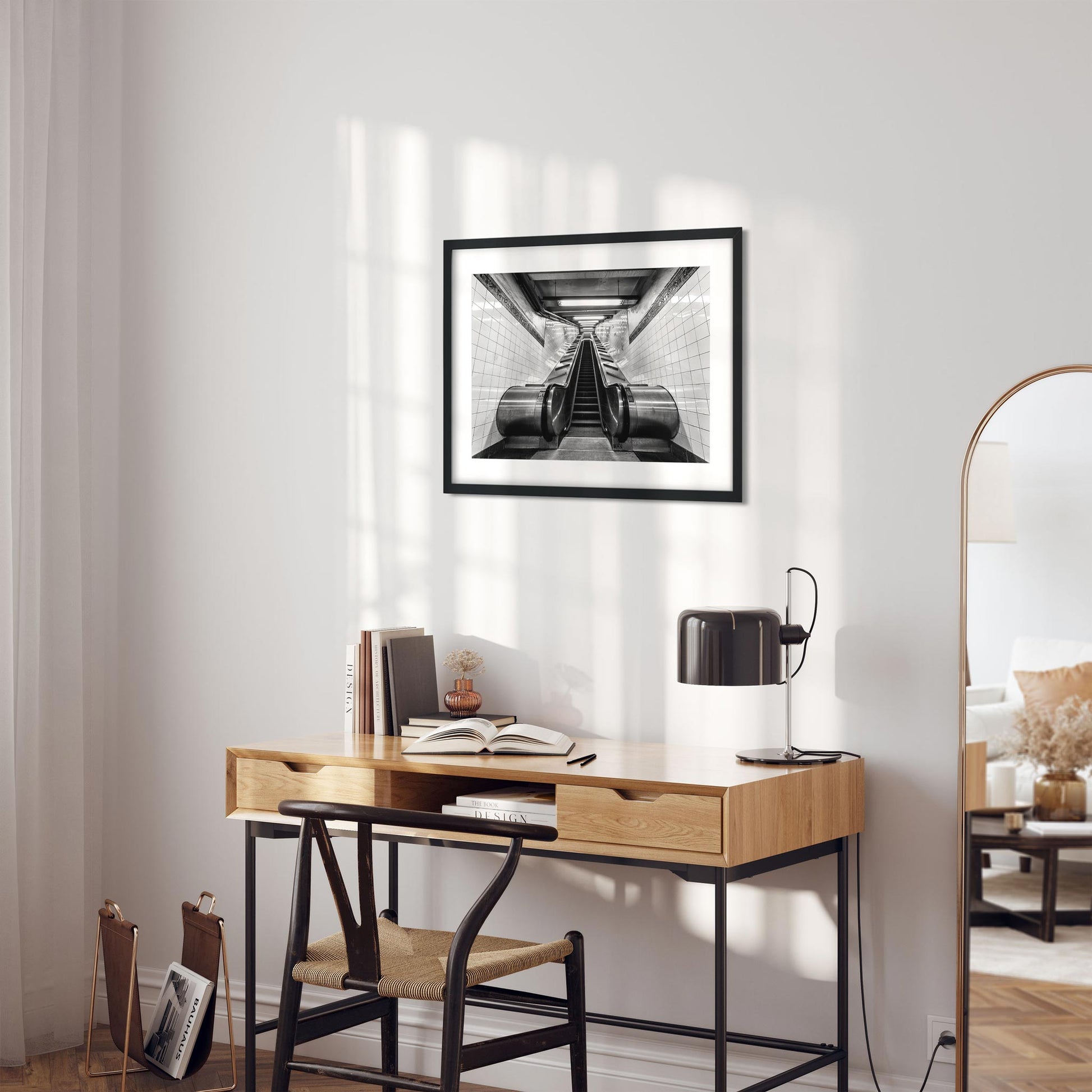 Black and white fine art print of Whitehall Street Subway Lower Manhattan New York City