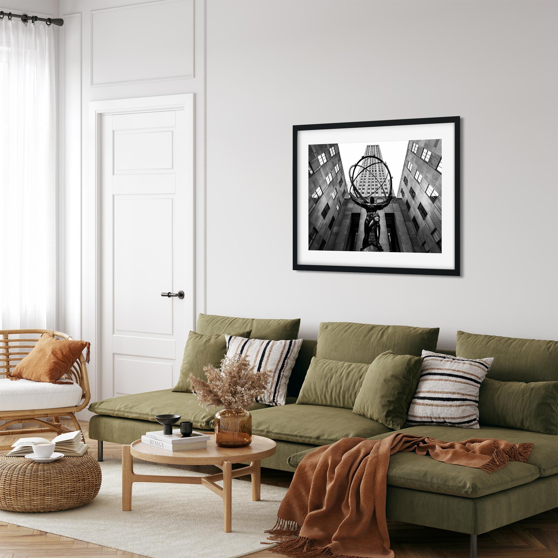 Black and white fine art print of Rockefeller Center New York City