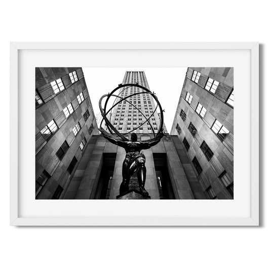 Black and white fine art print of Rockefeller Center New York City