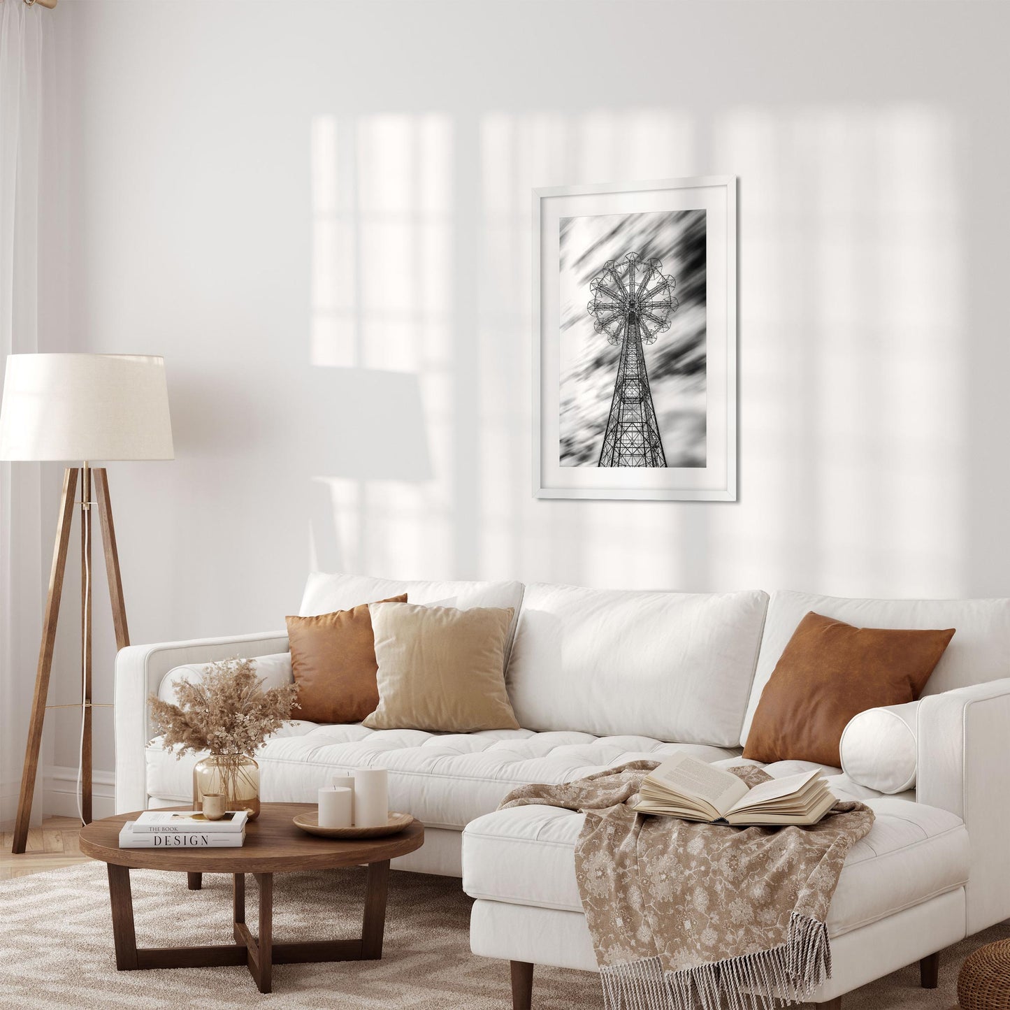 Black and white fine art print of Former Parachute Jump Ride Brooklyn New York
