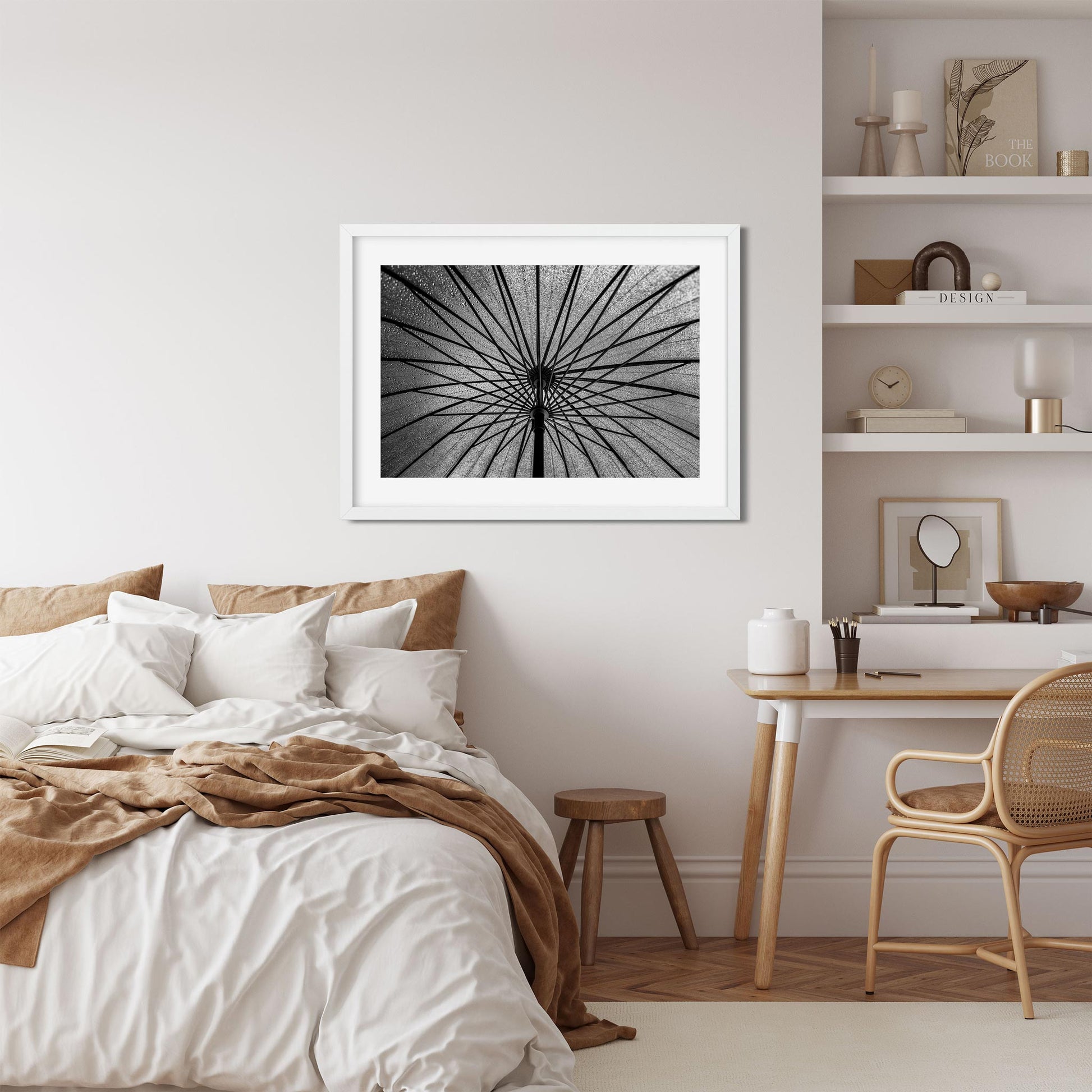Black and white fine art print of Umbrella Brooklyn New York