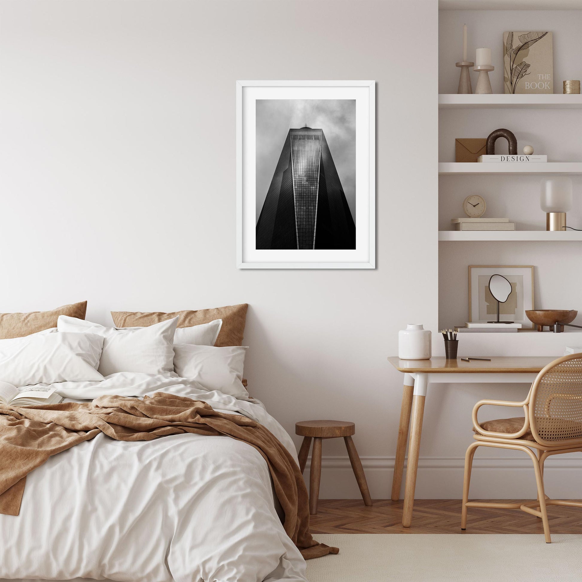 Black and white fine art print of One World Trade Center Lower Manhattan NYC