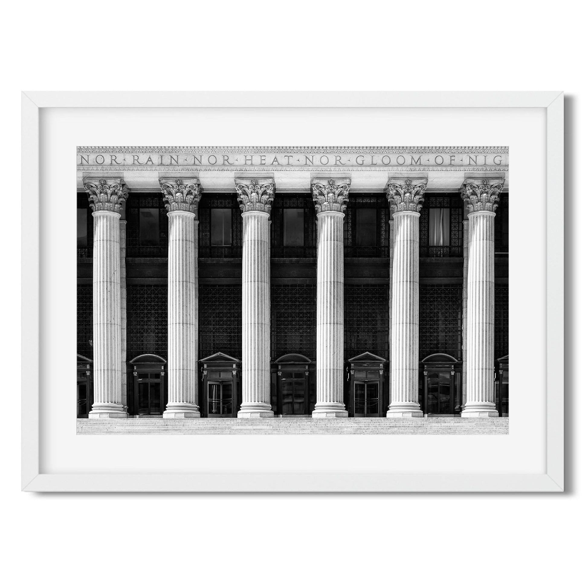 Black and white fine art print of United States Postal Service Midtown Manhattan NYC