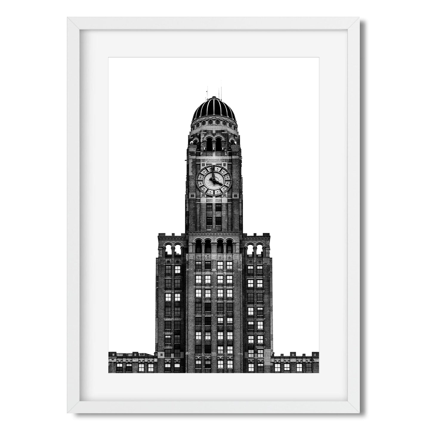 Black and white fine art print of The Williamsburgh Savings Bank Tower Brooklyn New York