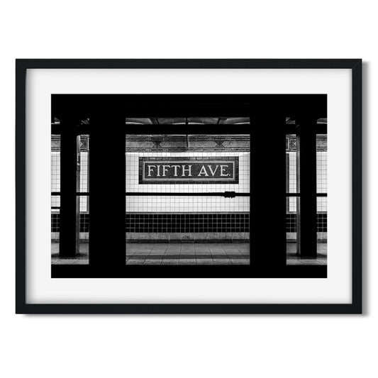 Black and white fine art print of Fifth Avenue Subway Midtown Manhattan New York City