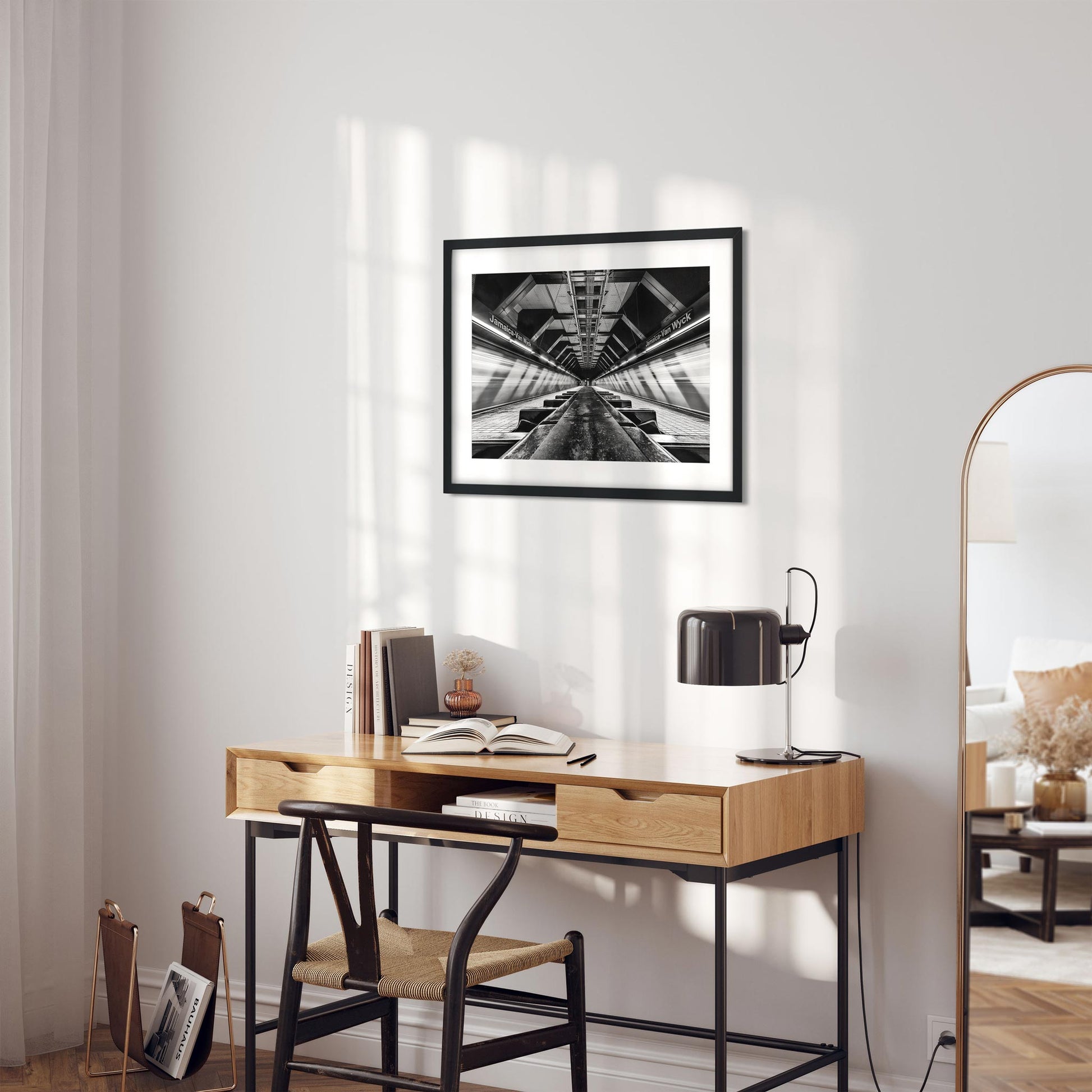 Black and white fine art print of Jamaica-Van Wyck Subway Station Queens New York