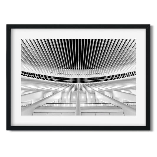 Black and white fine art print of World Trade Center Oculus Lower Manhattan New York City