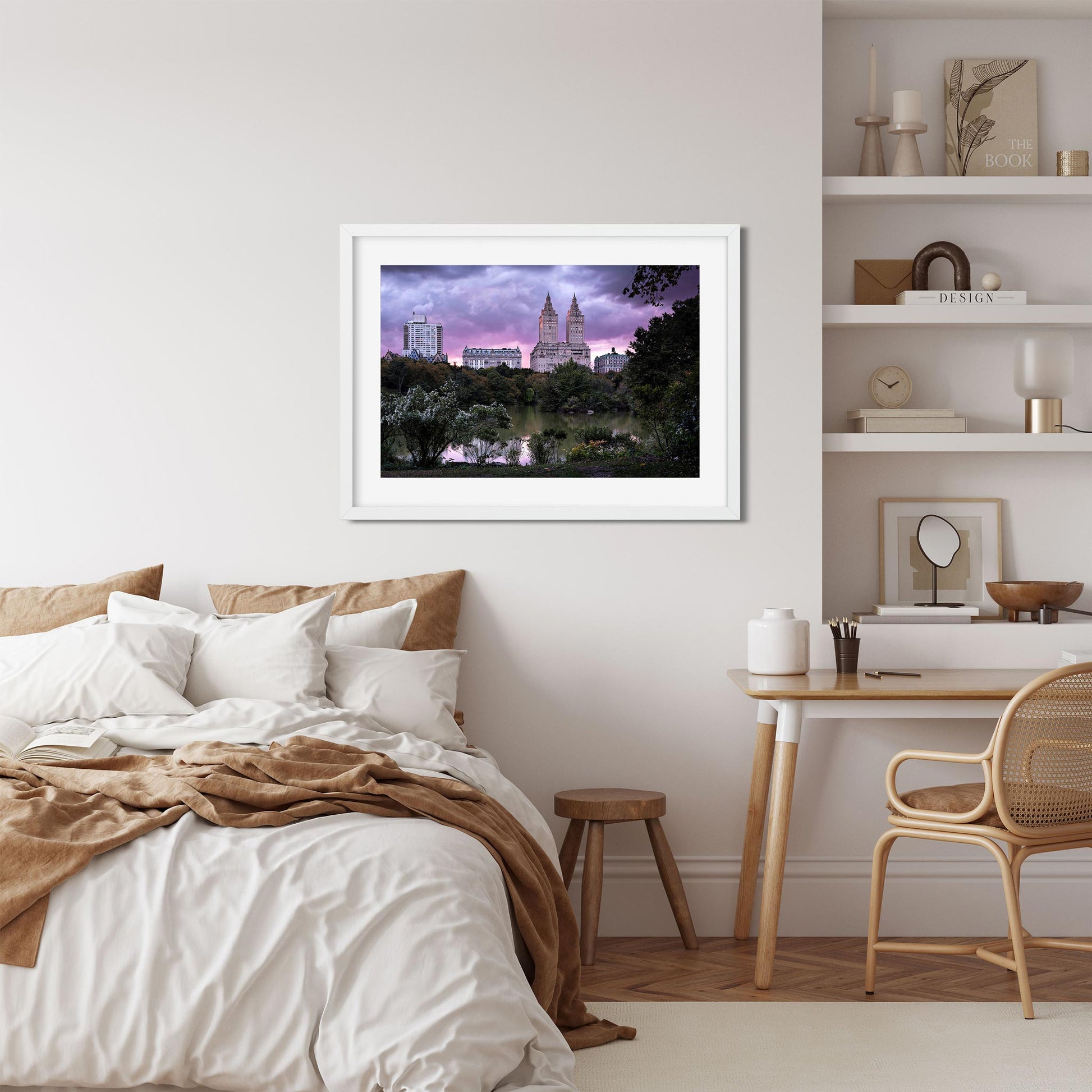Fine art print of Sunset Appear at Purple Color over the Lake in Central Park New York City