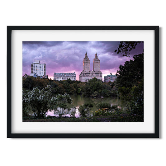Fine art print of Sunset Appear at Purple Color over the Lake in Central Park New York City
