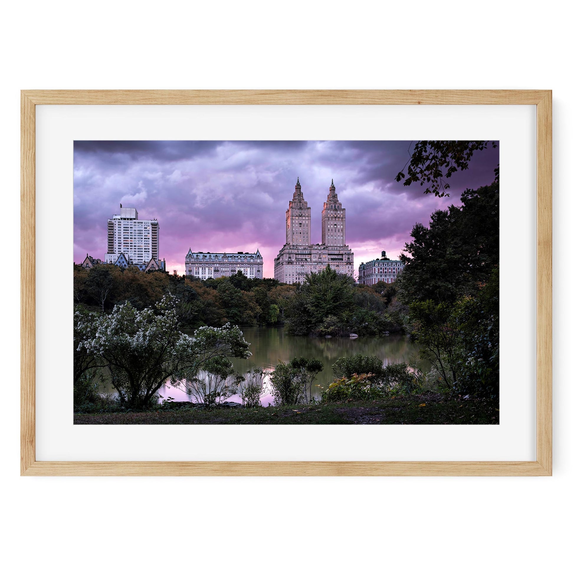 Fine art print of Sunset Appear at Purple Color over the Lake in Central Park New York City