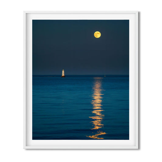 Fine art print of Moon Rising over Great Beds Lighthouse in New Jersey 