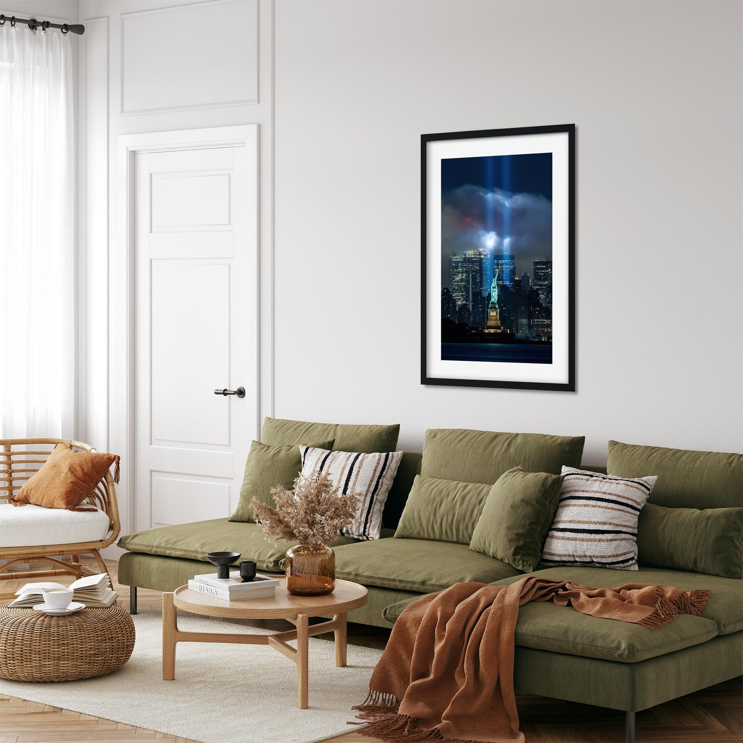Fine art print of 911 Tribute in Light and Statue of Liberty NYC