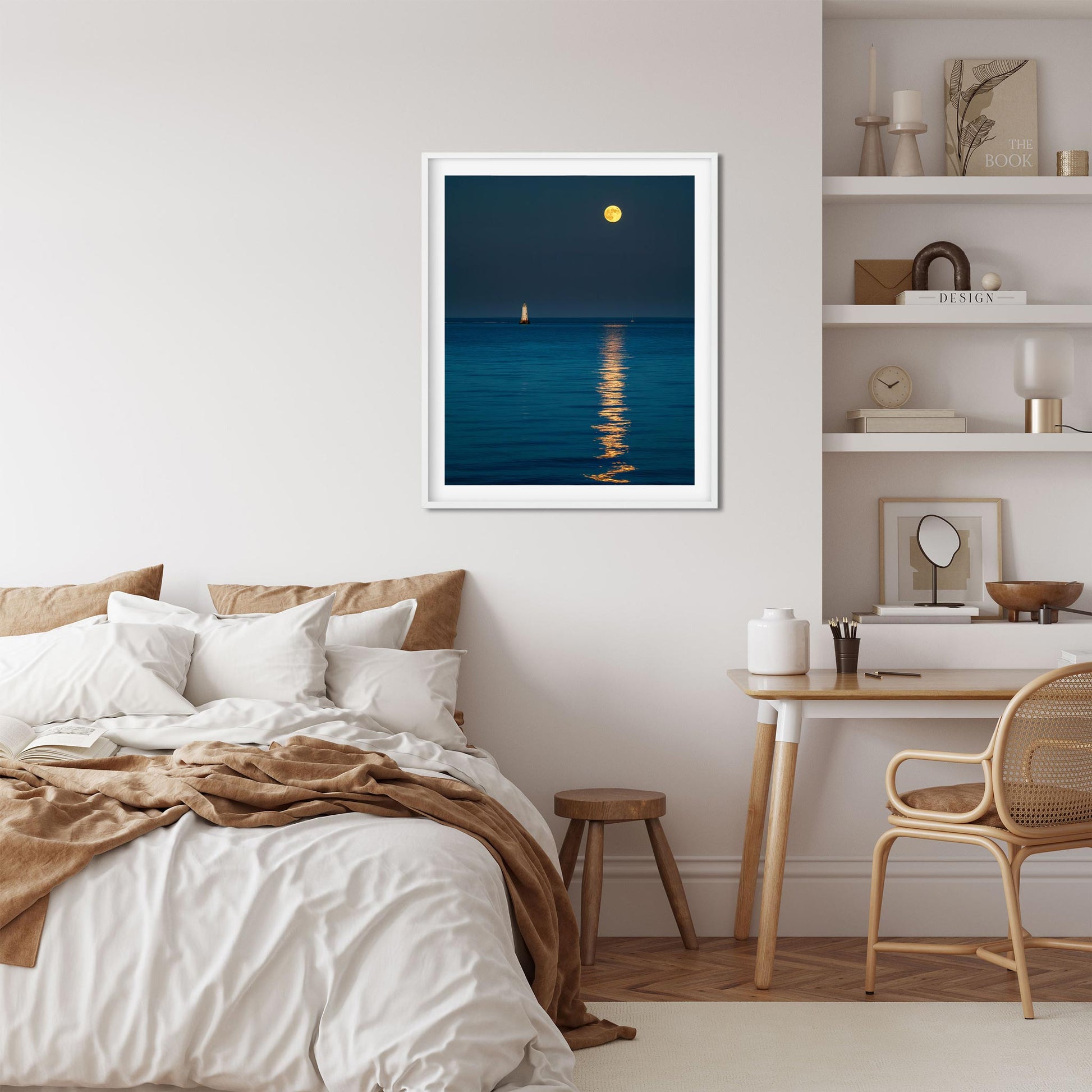 Fine art print of Moon Rising over Great Beds Lighthouse in New Jersey 