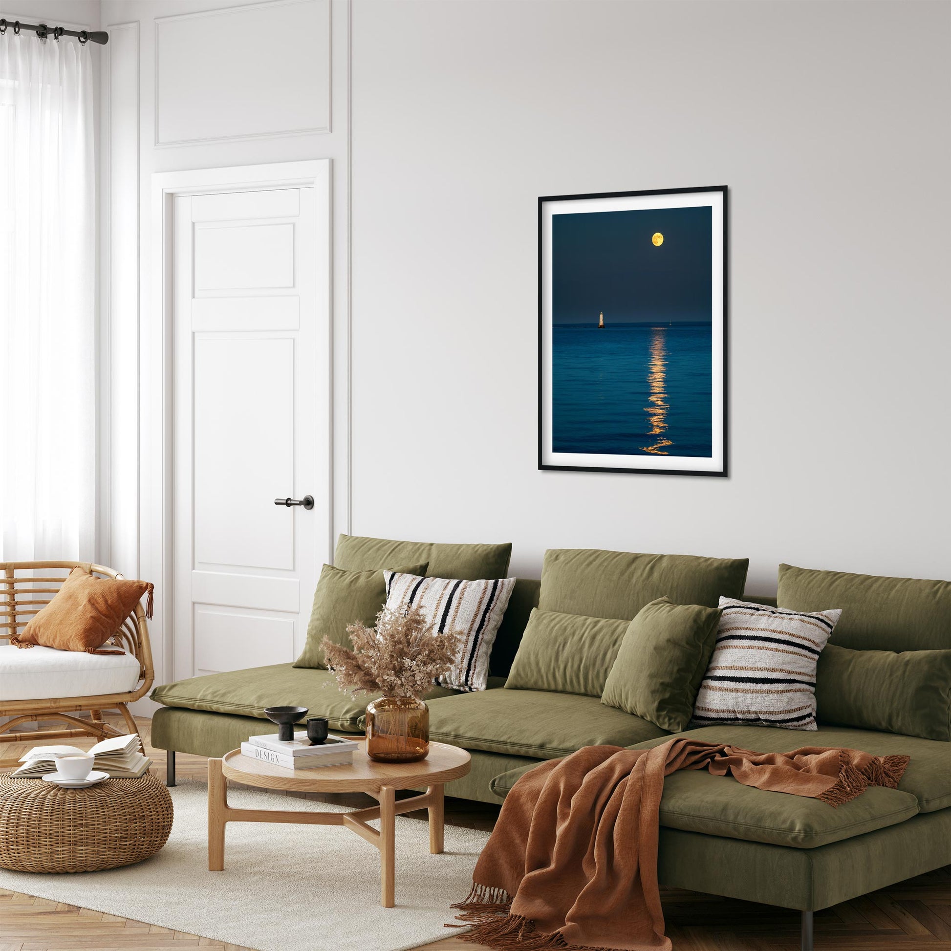 Fine art print of Moon Rising over Great Beds Lighthouse in New Jersey 