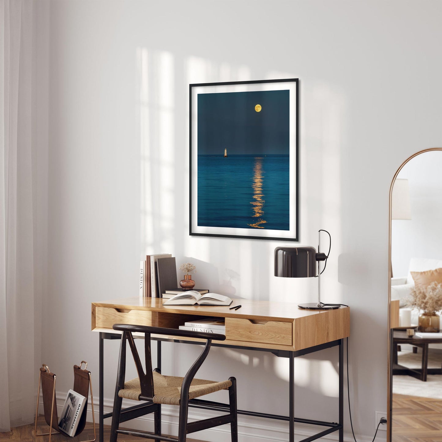 Fine art print of Moon Rising over Great Beds Lighthouse in New Jersey 