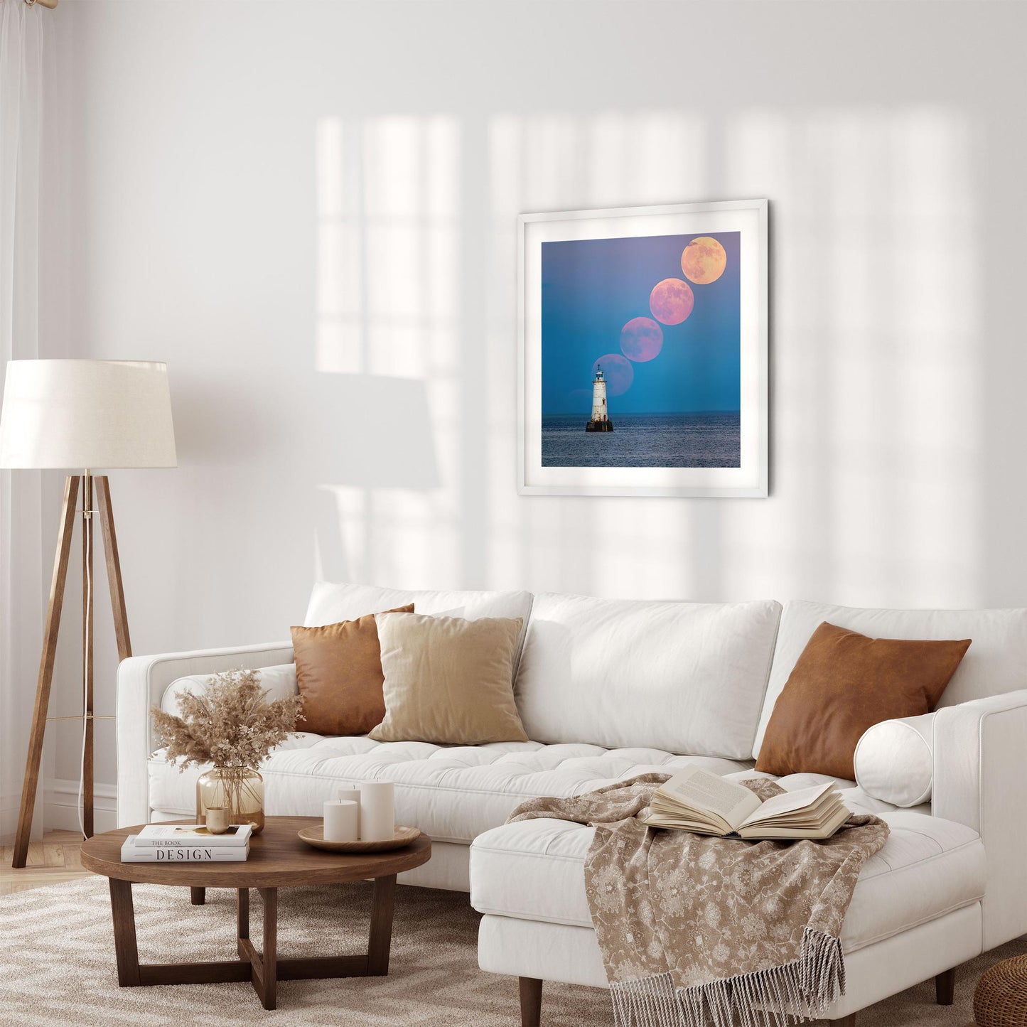 Fine art print of Full Moon Rising over Great Beds Lighthouse in Raritan Bay New Jersey