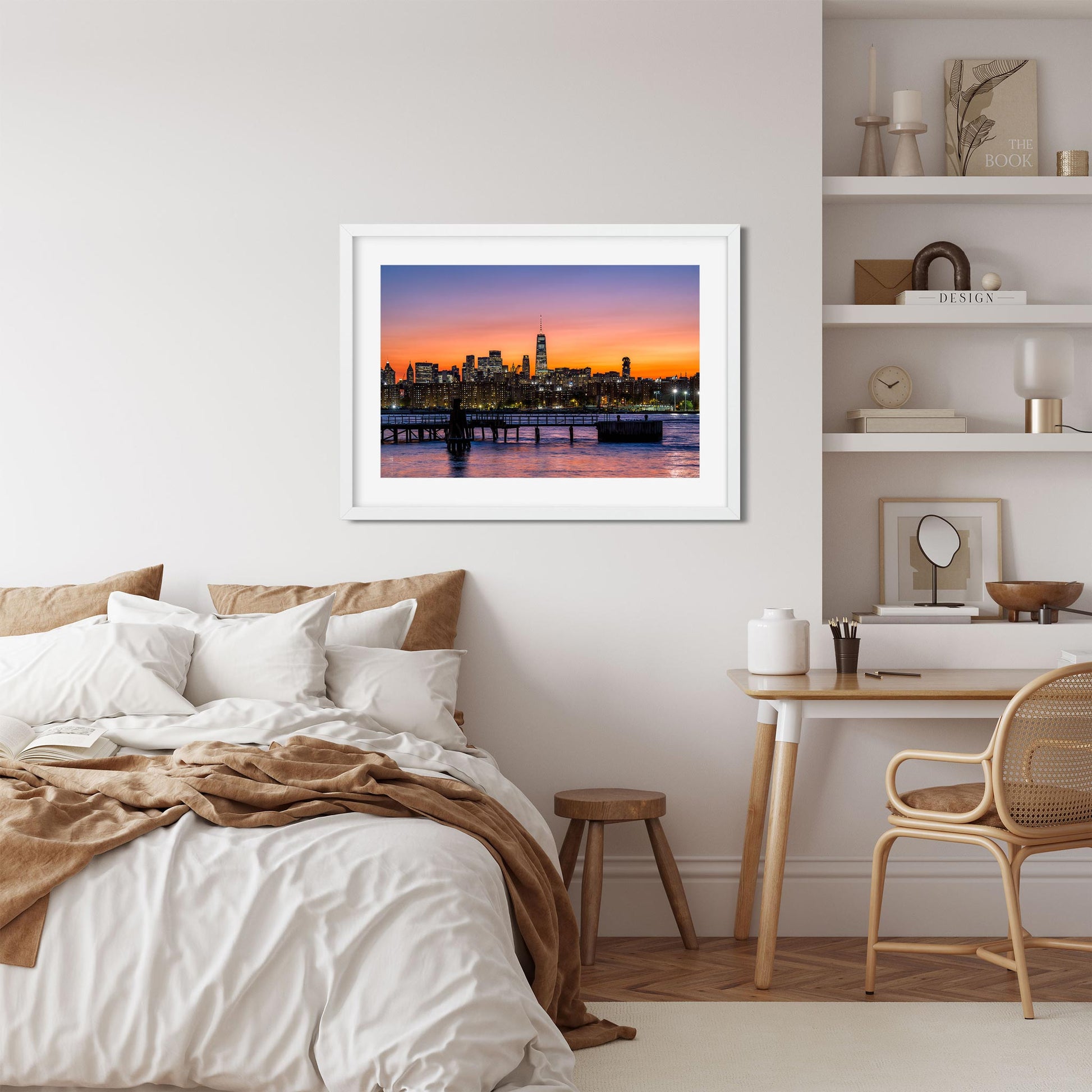 Fine art print of Orange Sunset Color Splash on East River and Lower East Manhattan New York City