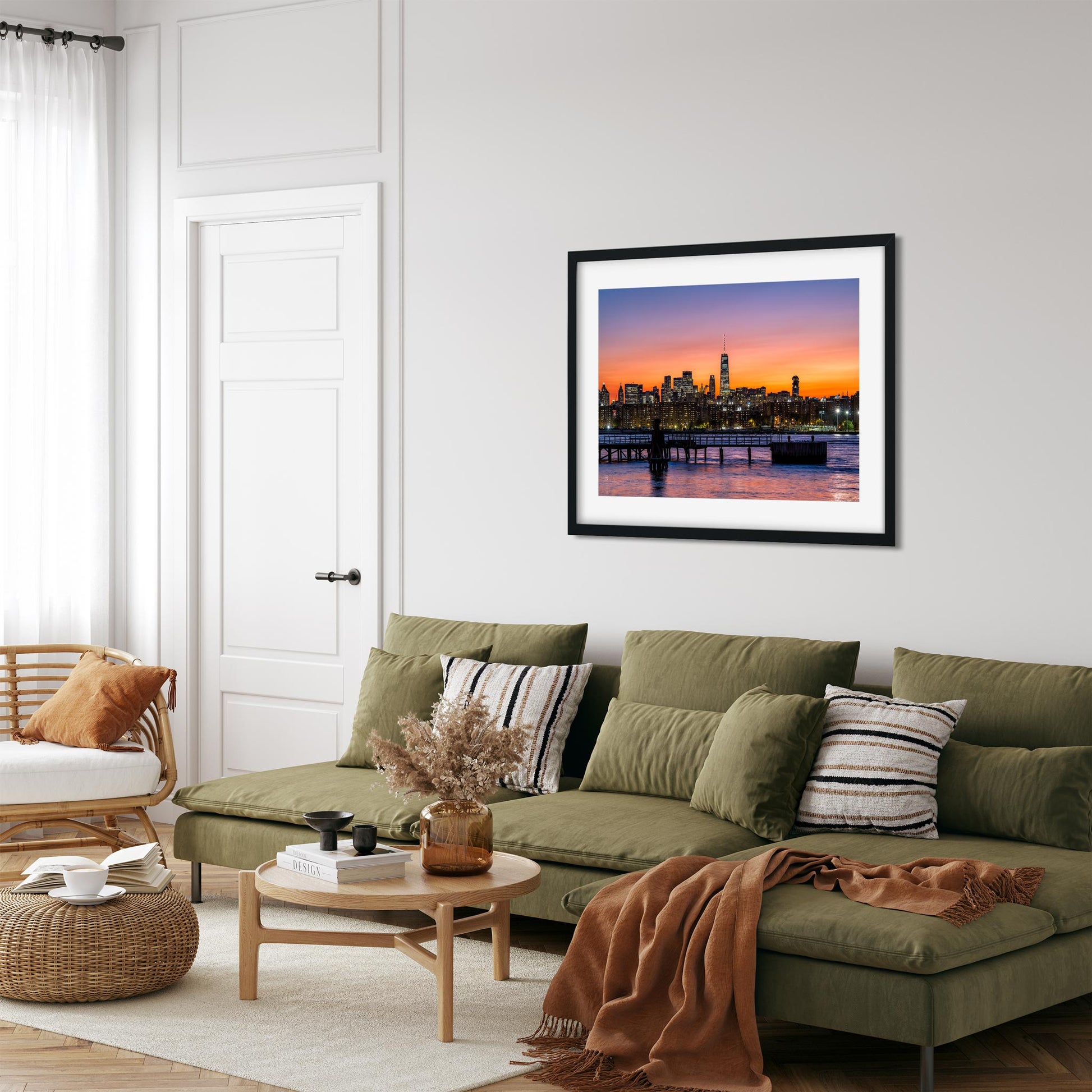 Fine art print of Orange Sunset Color Splash on East River and Lower East Manhattan New York City