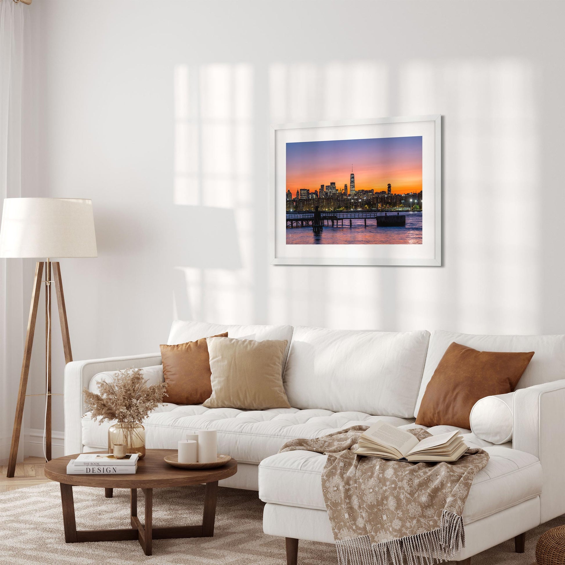 Fine art print of Orange Sunset Color Splash on East River and Lower East Manhattan New York City