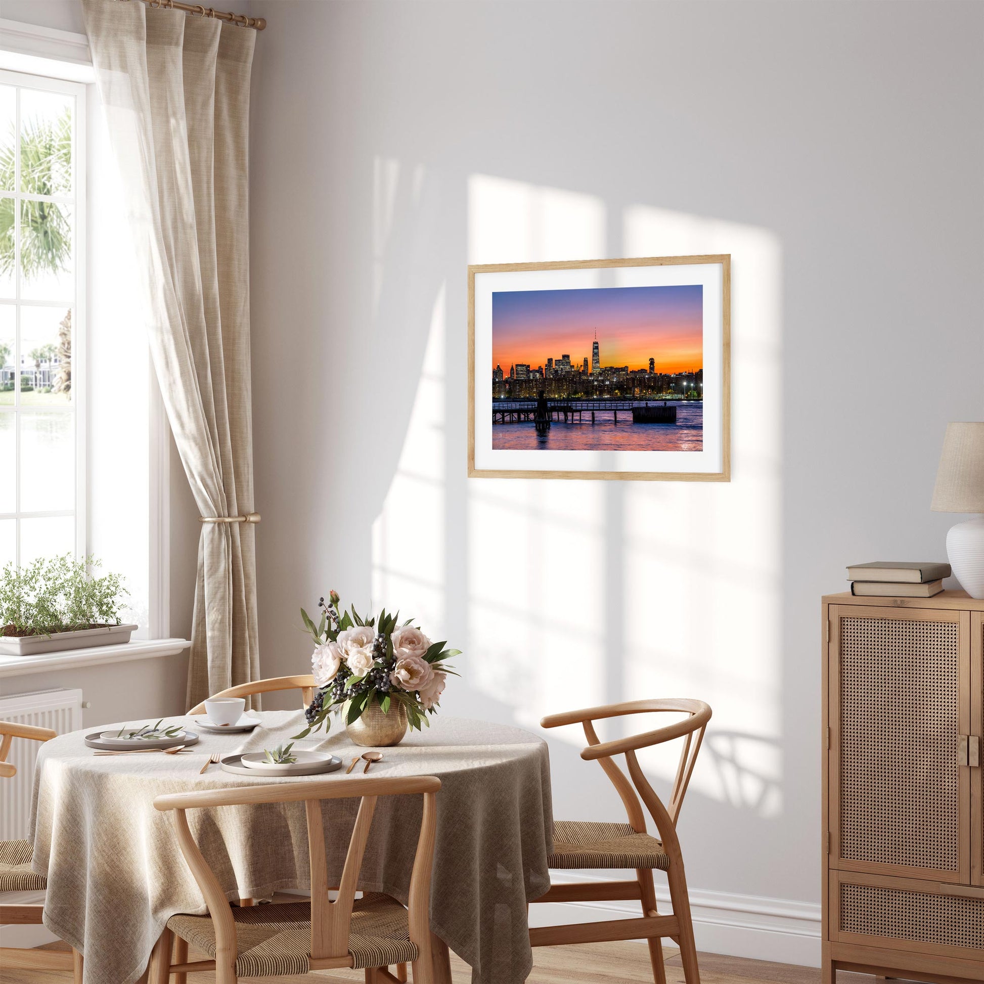 Fine art print of Orange Sunset Color Splash on East River and Lower East Manhattan New York City