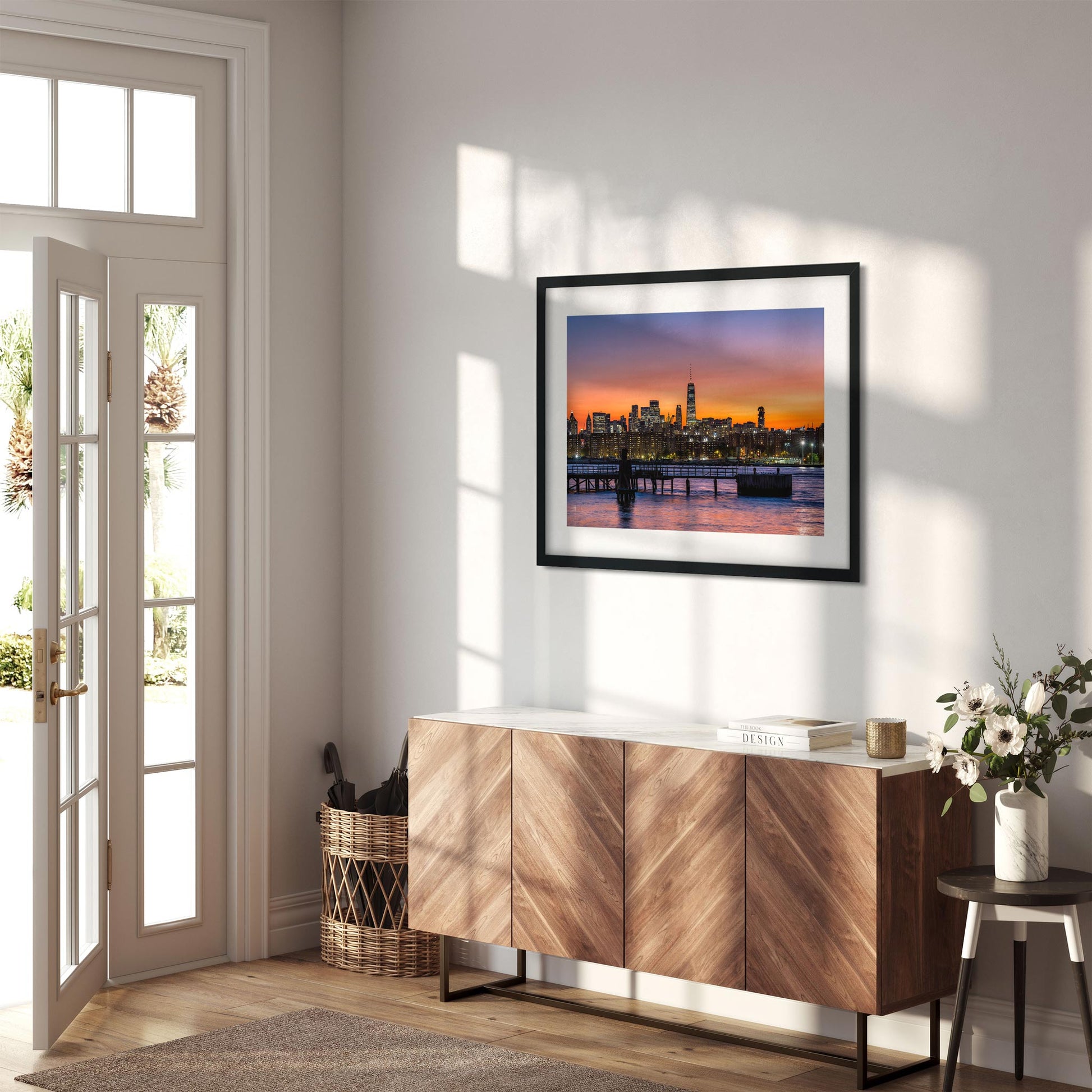 Fine art print of Orange Sunset Color Splash on East River and Lower East Manhattan New York City