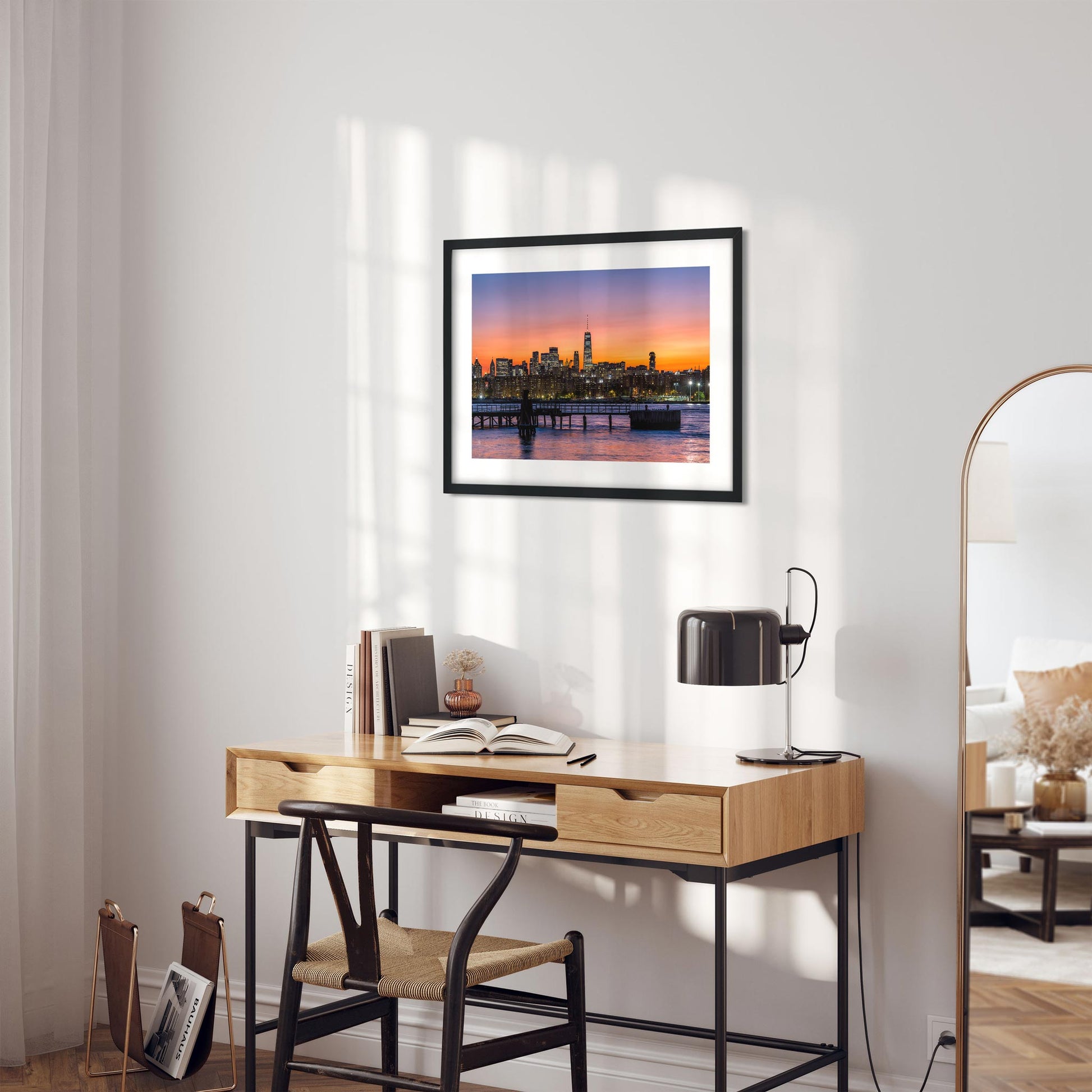 Fine art print of Orange Sunset Color Splash on East River and Lower East Manhattan New York City