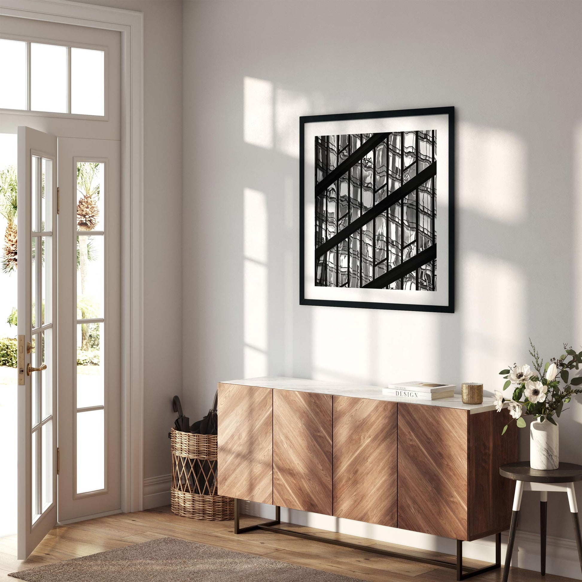 Fine art print of Black and White Abstract Building Reflections of Hudson Yards NYC