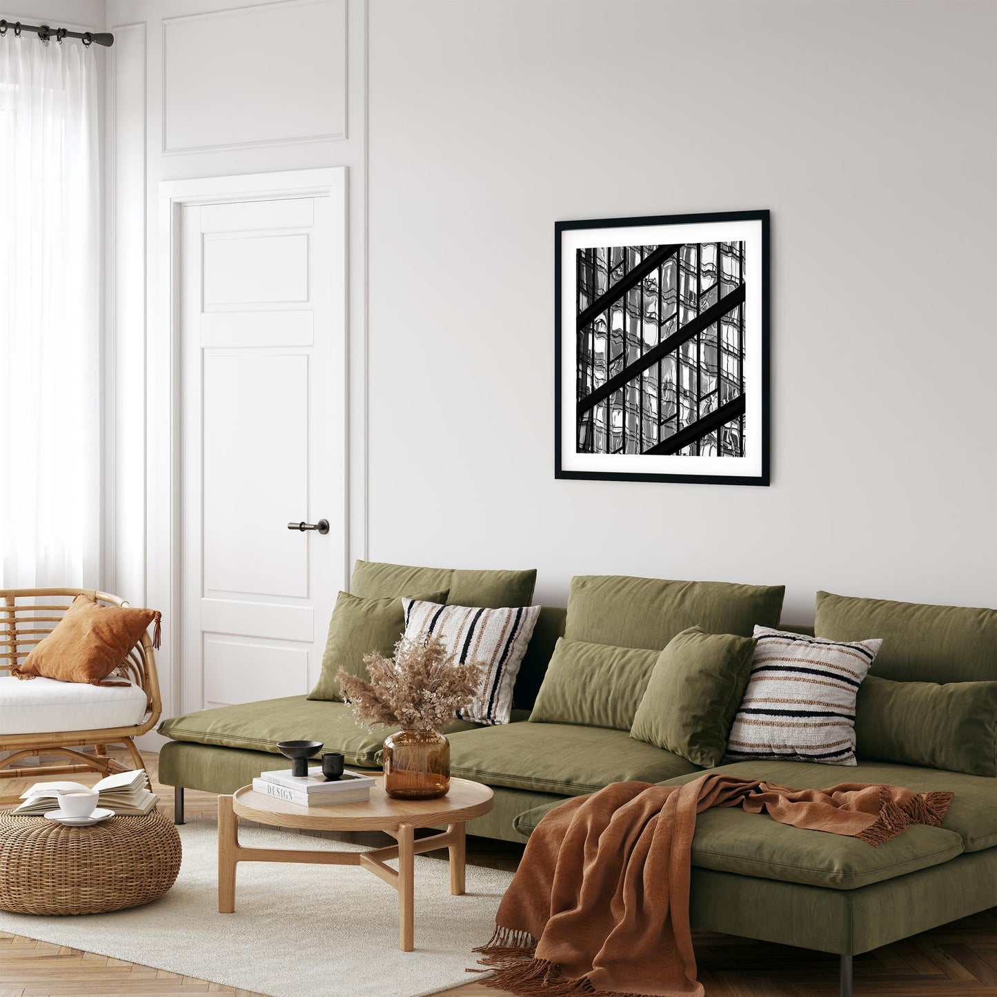 Fine art print of Black and White Abstract Building Reflections of Hudson Yards NYC