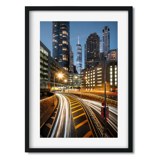 Fine art print of Light Trails in Lower Manhattan at Night