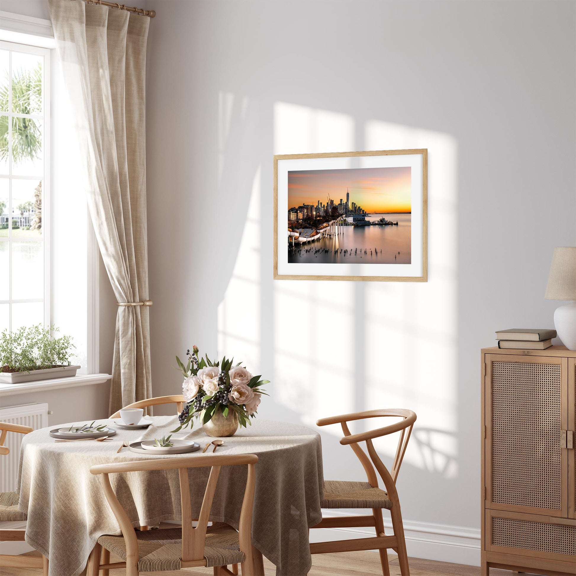 New York Cityscape Photography Color Fine Art Print Wall Art of Little Island and Lower Manhattan Skyline at sunset