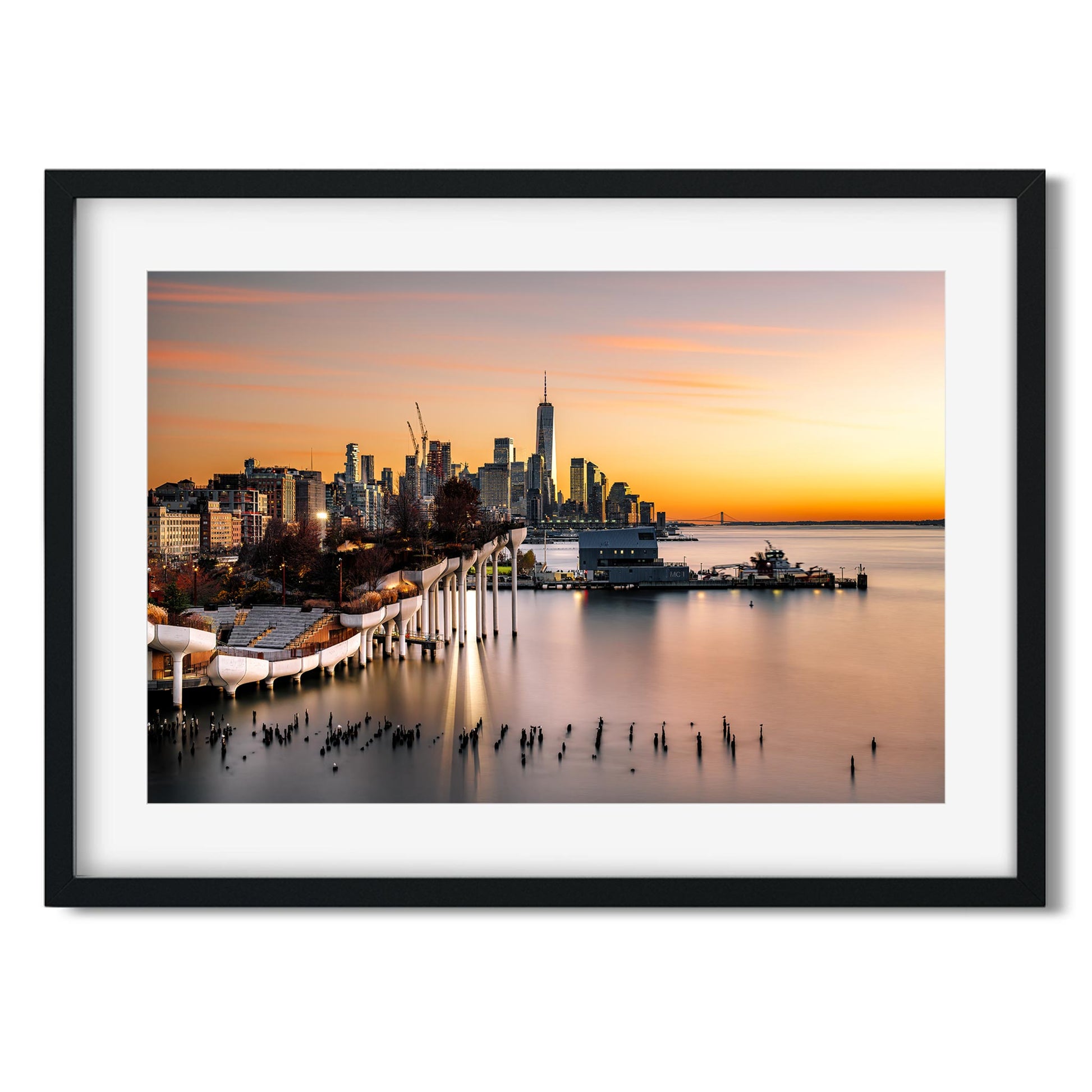 New York Cityscape Photography Color Fine Art Print Wall Art of Little Island and Lower Manhattan Skyline at sunset