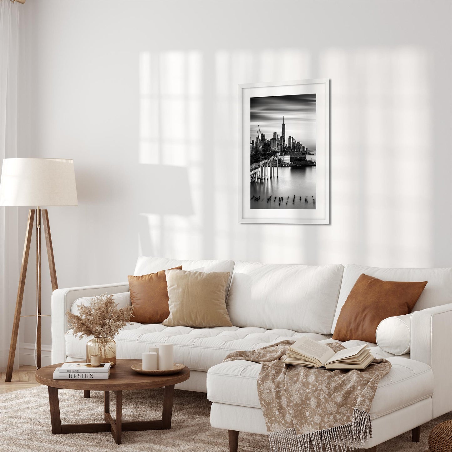 New York Cityscape Photography Black and White Fine Art Print of Little Island and Lower Manhattan Skyline