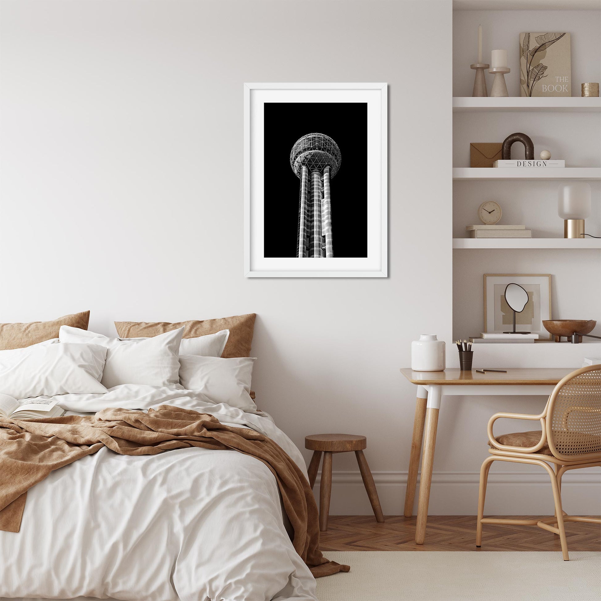 Reunion Tower, Dallas Texas Architecture Black and White Fine Art Print