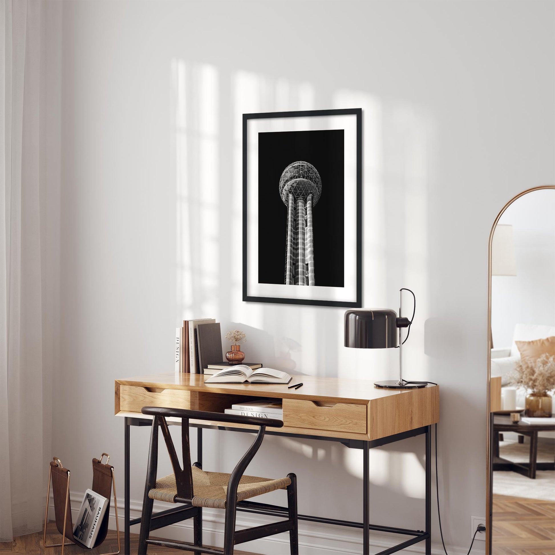 Reunion Tower, Dallas Texas Architecture Black and White Fine Art Print