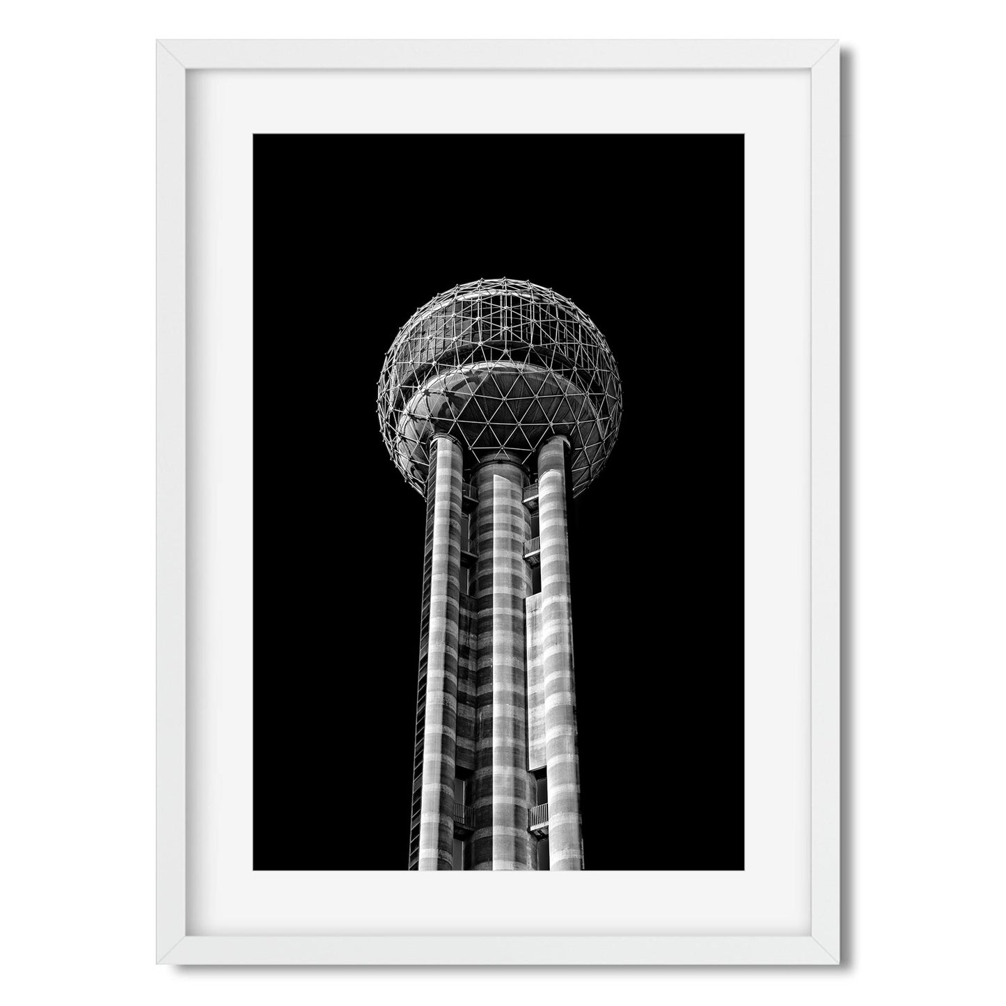 Reunion Tower, Dallas Texas Architecture Black and White Fine Art Print