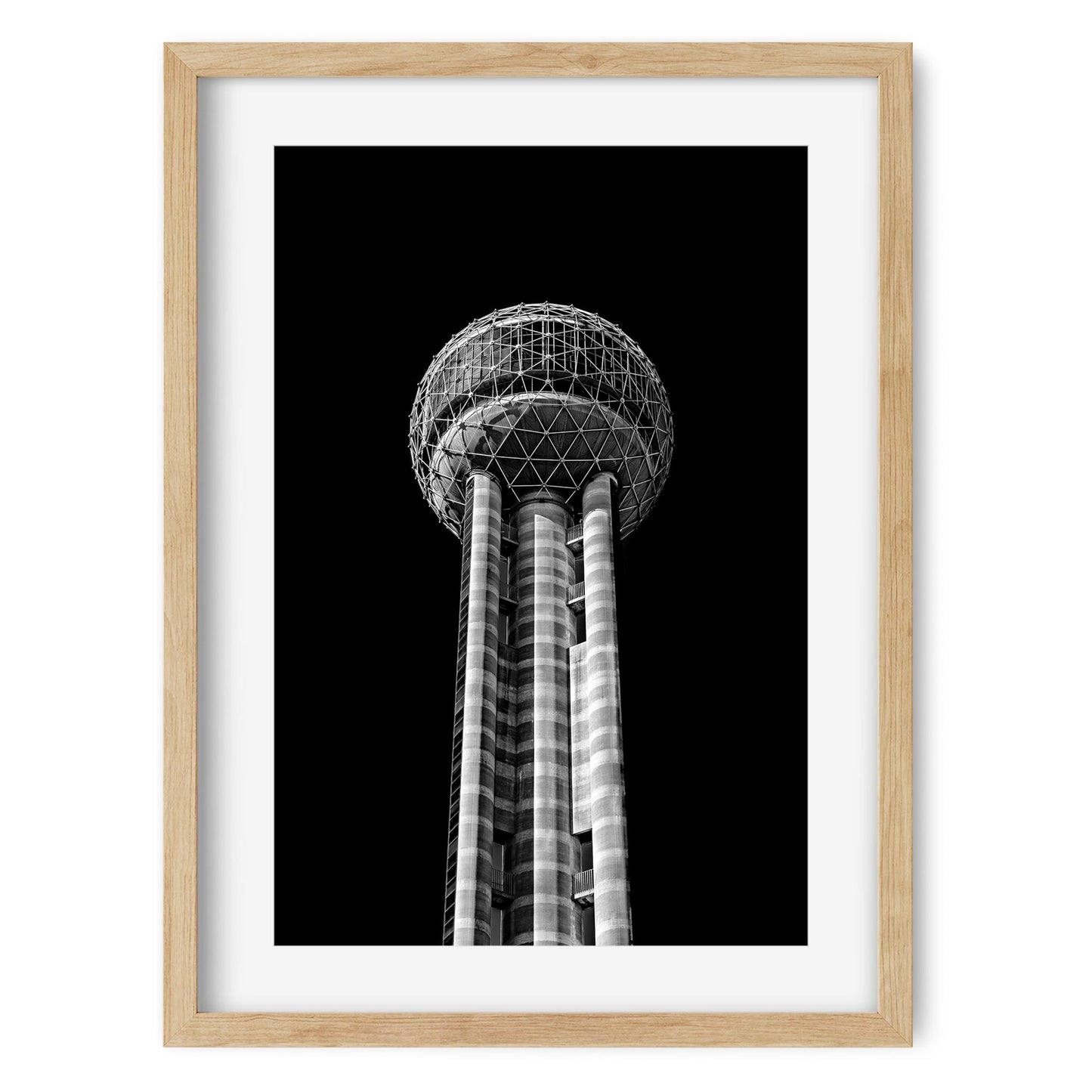 Reunion Tower, Dallas Texas Architecture Black and White Fine Art Print